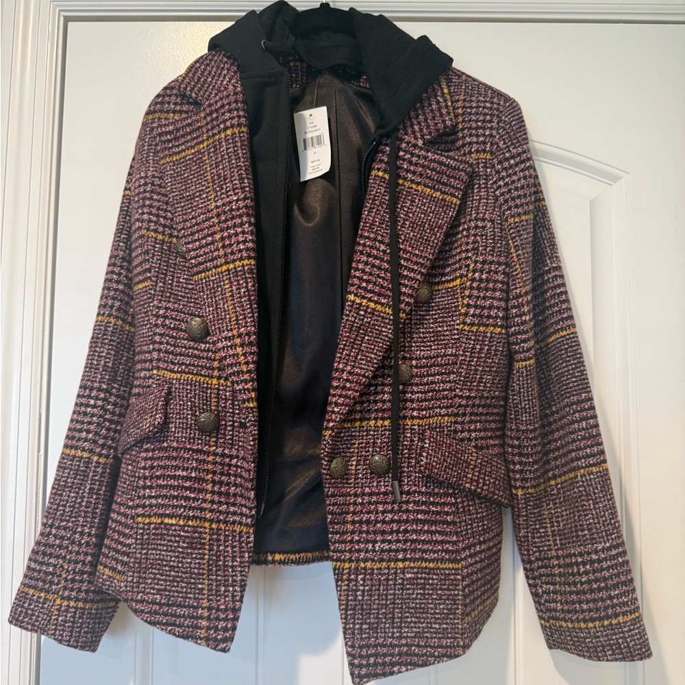 Central Park West Purple and Yellow Plaid Blazer